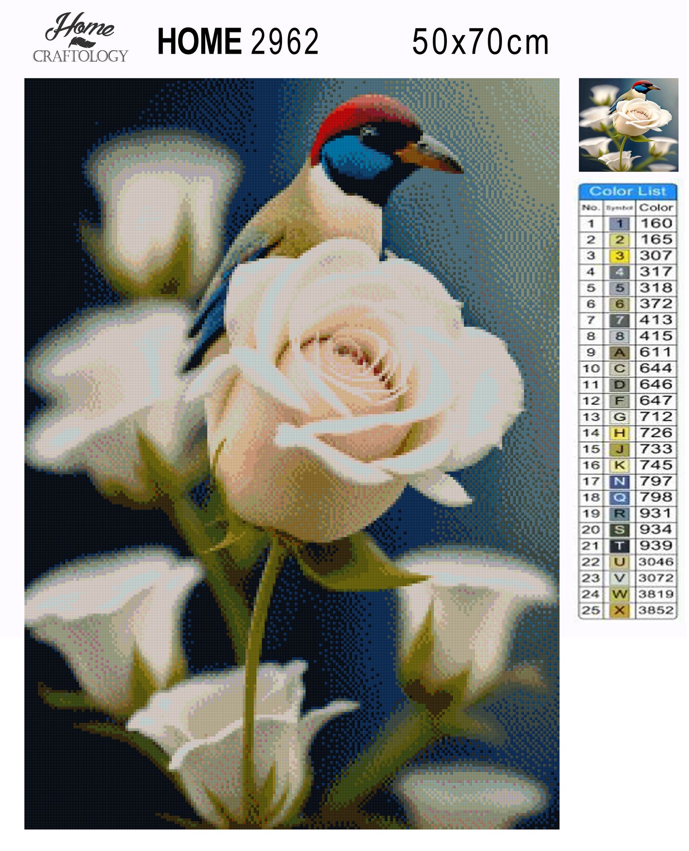 Bird on White Rose - Premium Diamond Painting Kit