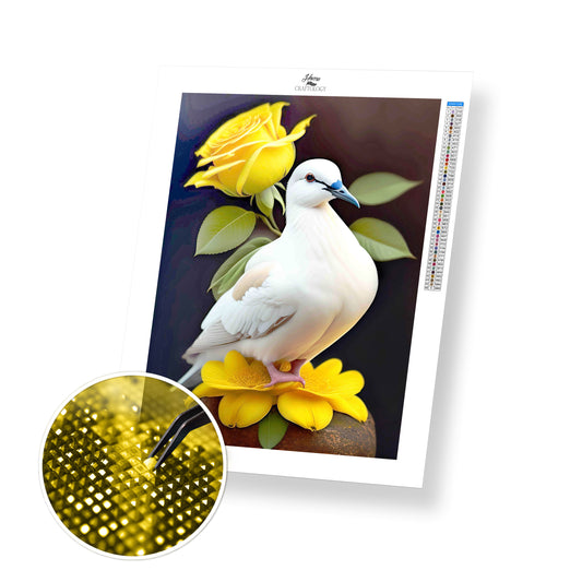 White Bird and Yellow Roses - Premium Diamond Painting Kit