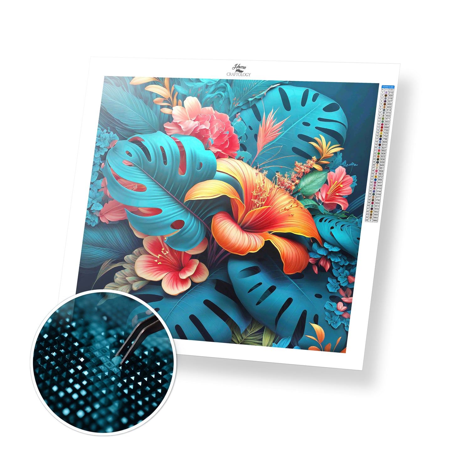 Orange Flowers and Leaves - Premium Diamond Painting Kit