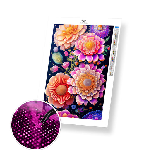 Shades of Pink and Orange Flowers - Premium Diamond Painting Kit