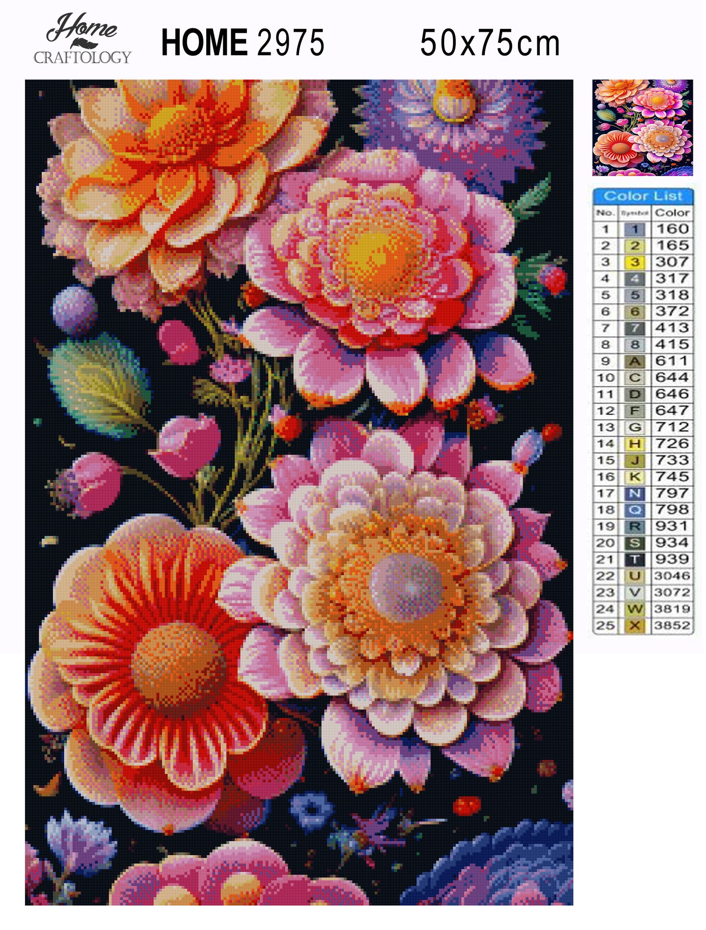 Shades of Pink and Orange Flowers - Premium Diamond Painting Kit