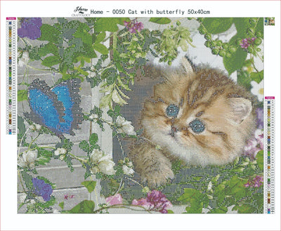AB Cat with Butterfly - Premium Diamond Painting Kit