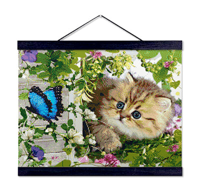 Cat with Butterfly - Premium Diamond Painting Kit