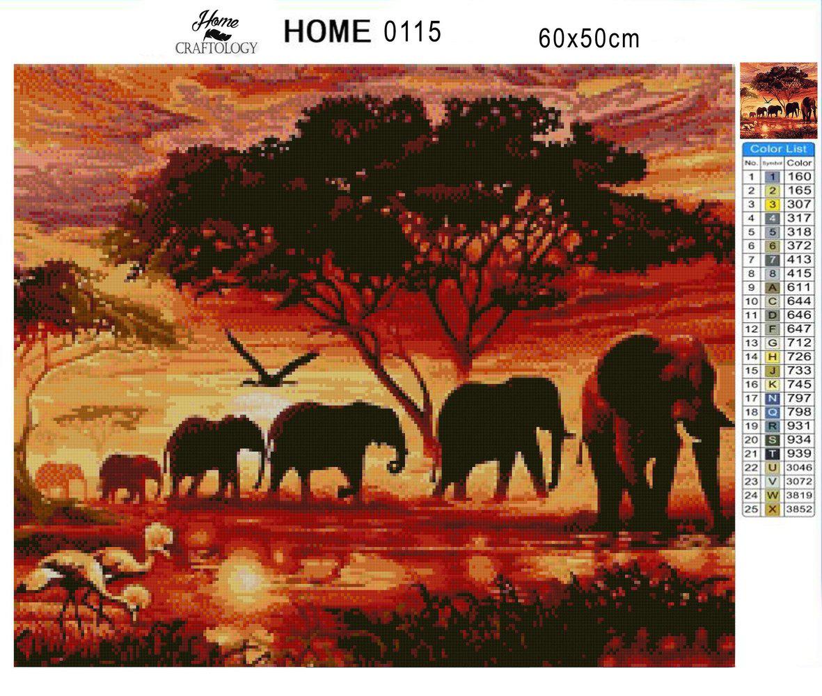Elephants during Sunset - Premium Diamond Painting Kit