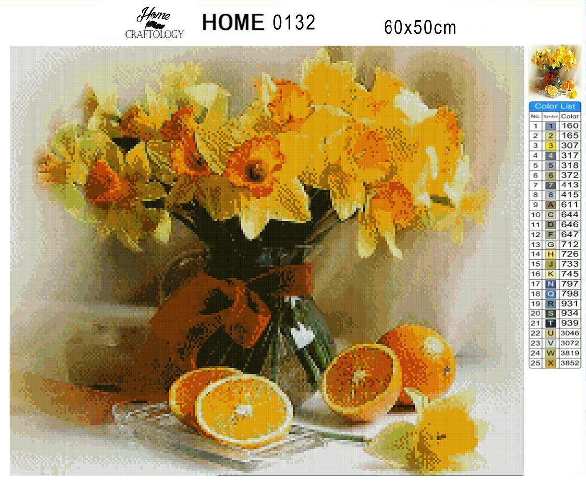 Flowers and Oranges - Premium Diamond Painting Kit