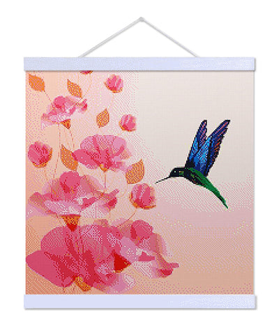 Hummingbird and Pink Flowers - Premium Diamond Painting Kit