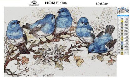 Blue Birds and Blossoms - Premium Diamond Painting Kit