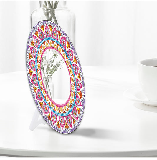 Pink and Orange Flower - Diamond Painting Mirror