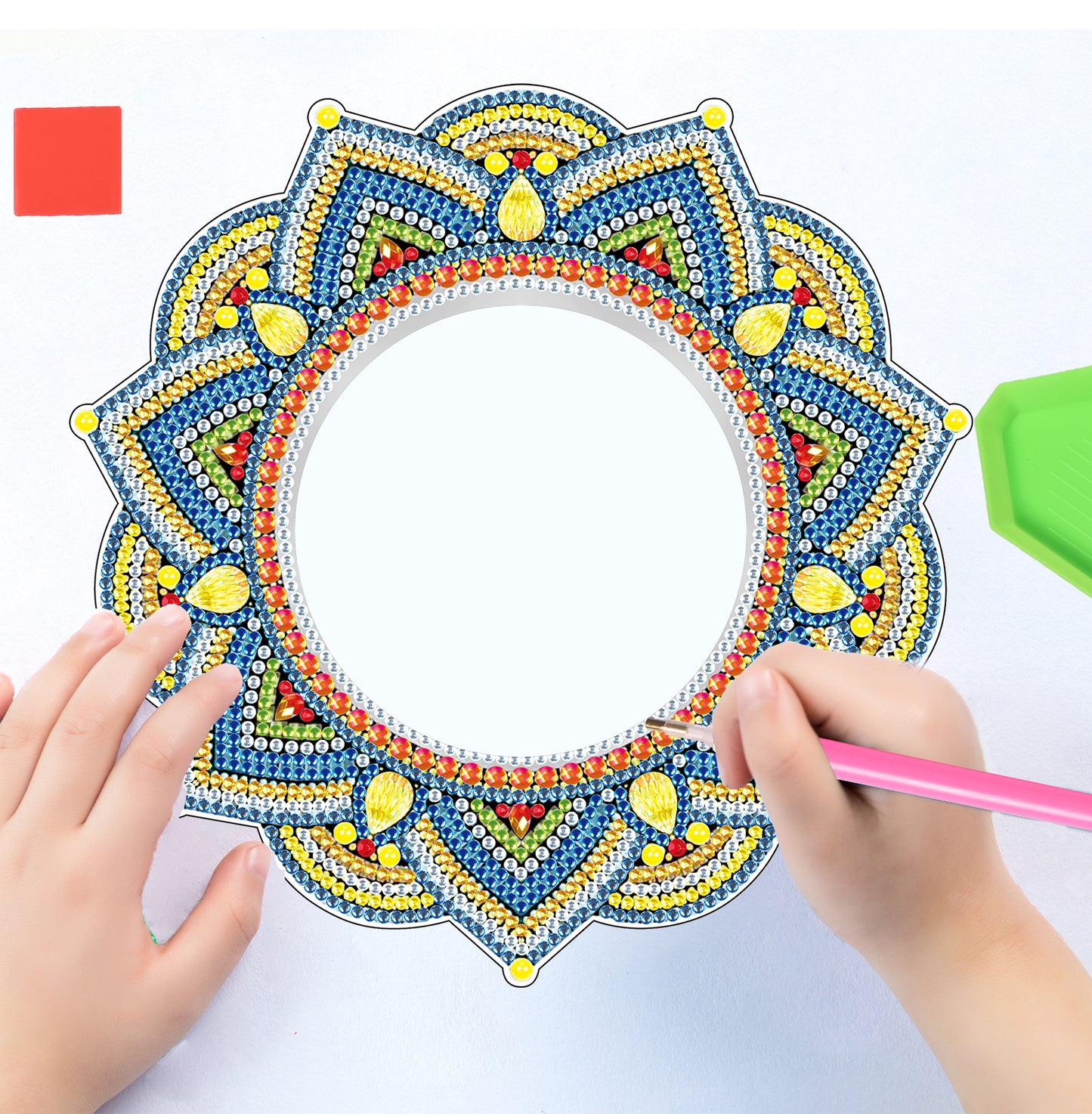 Yellow and Blue Flower - Diamond Painting Mirror