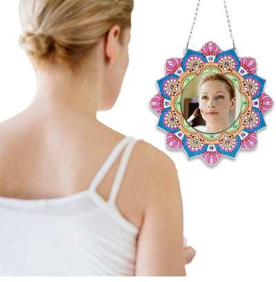 Blue and Pink Flower - Diamond Painting Mirror