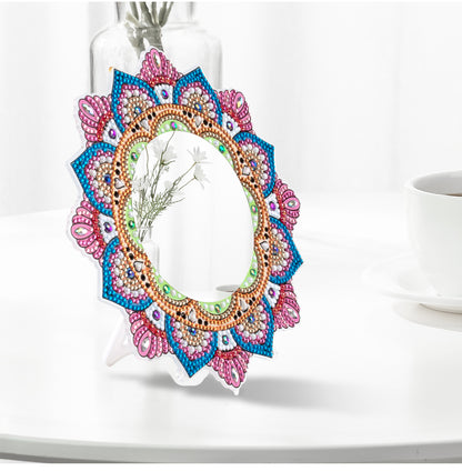 Blue and Pink Flower - Diamond Painting Mirror