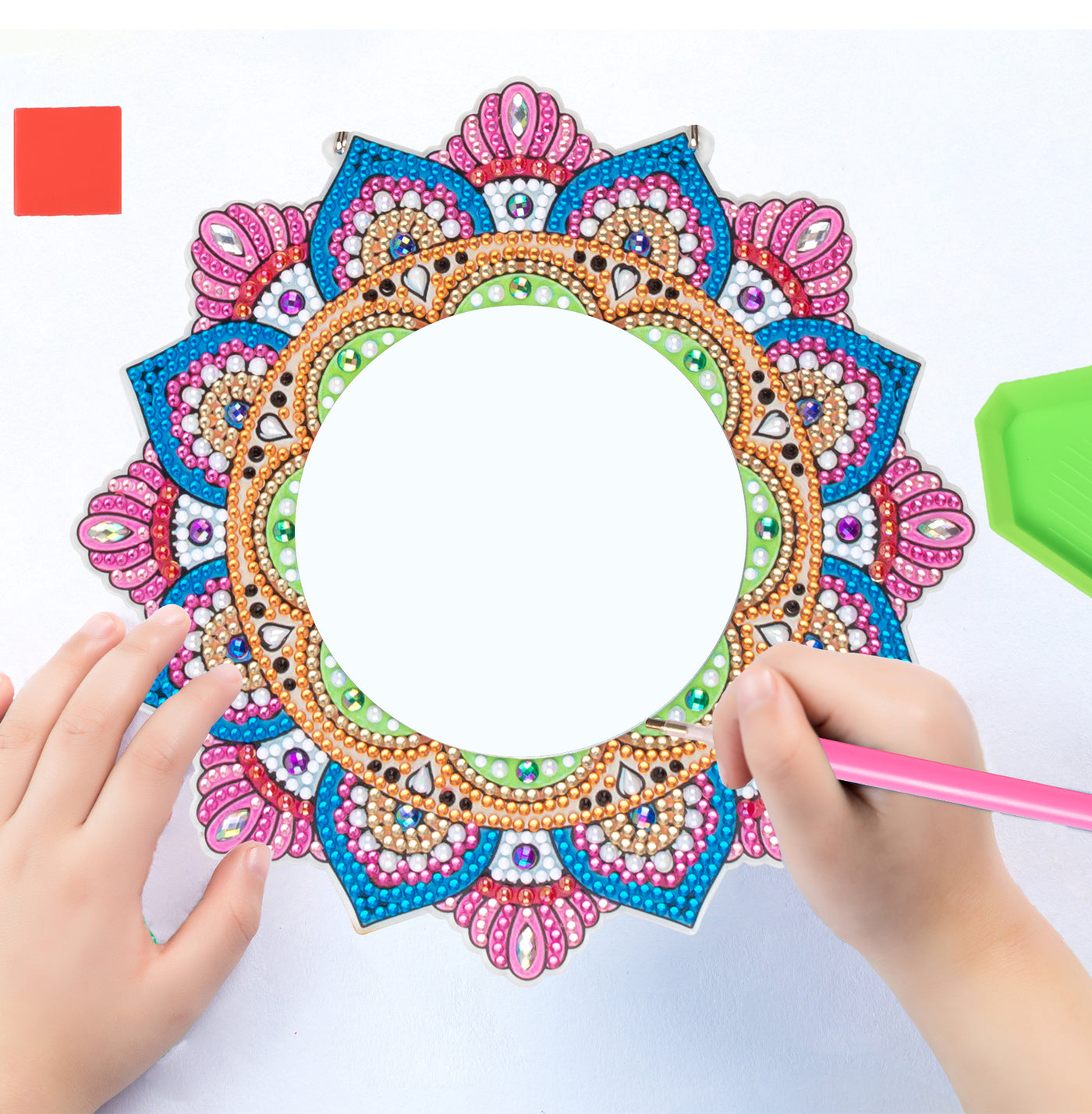 Blue and Pink Flower - Diamond Painting Mirror