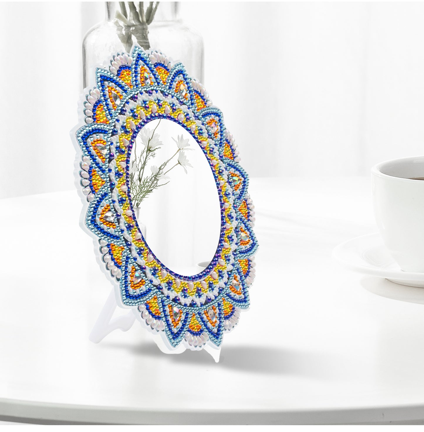 Blue and Orange Flower - Diamond Painting Mirror