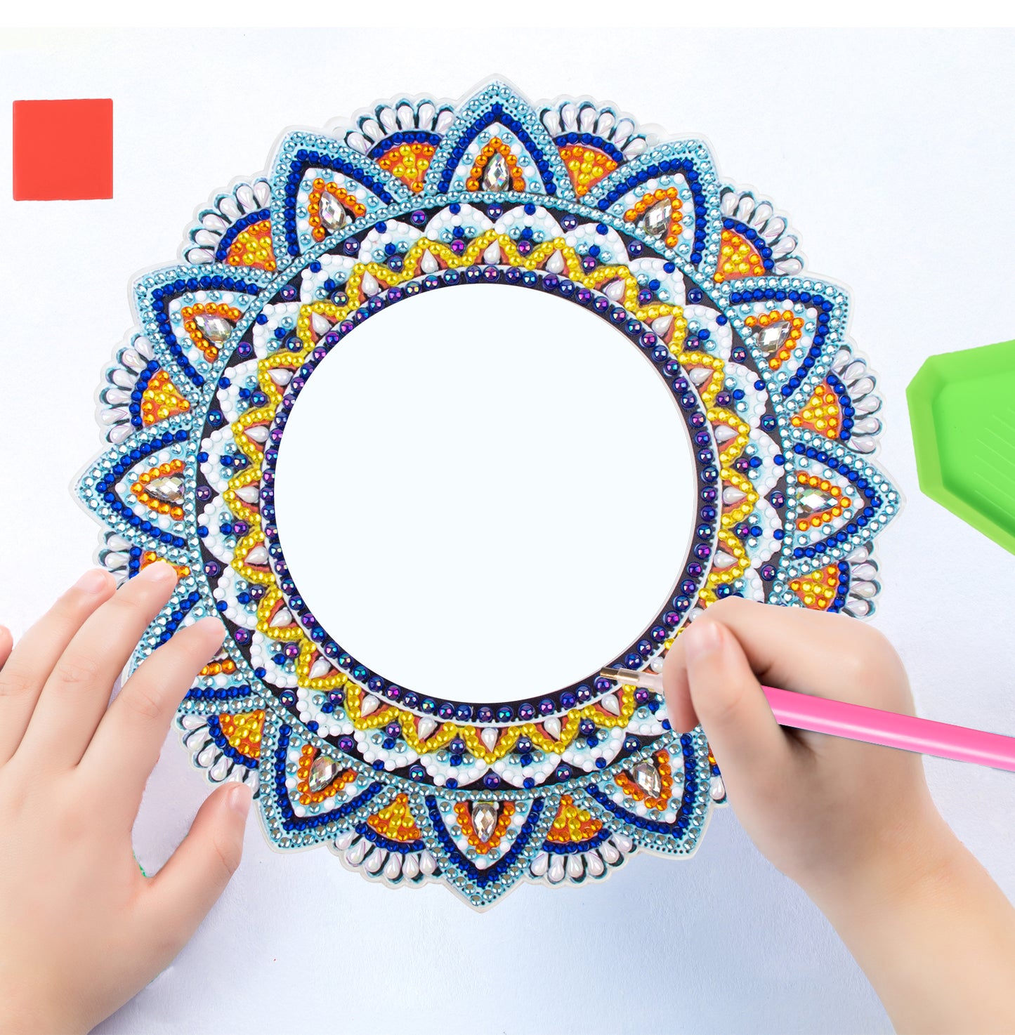 Blue and Orange Flower - Diamond Painting Mirror