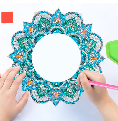 Green and Blue Flower - Diamond Painting Mirror