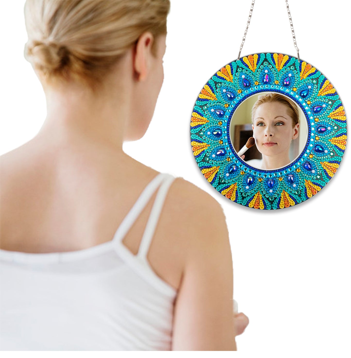 Light Blue and Blue Sun - Diamond Painting Mirror