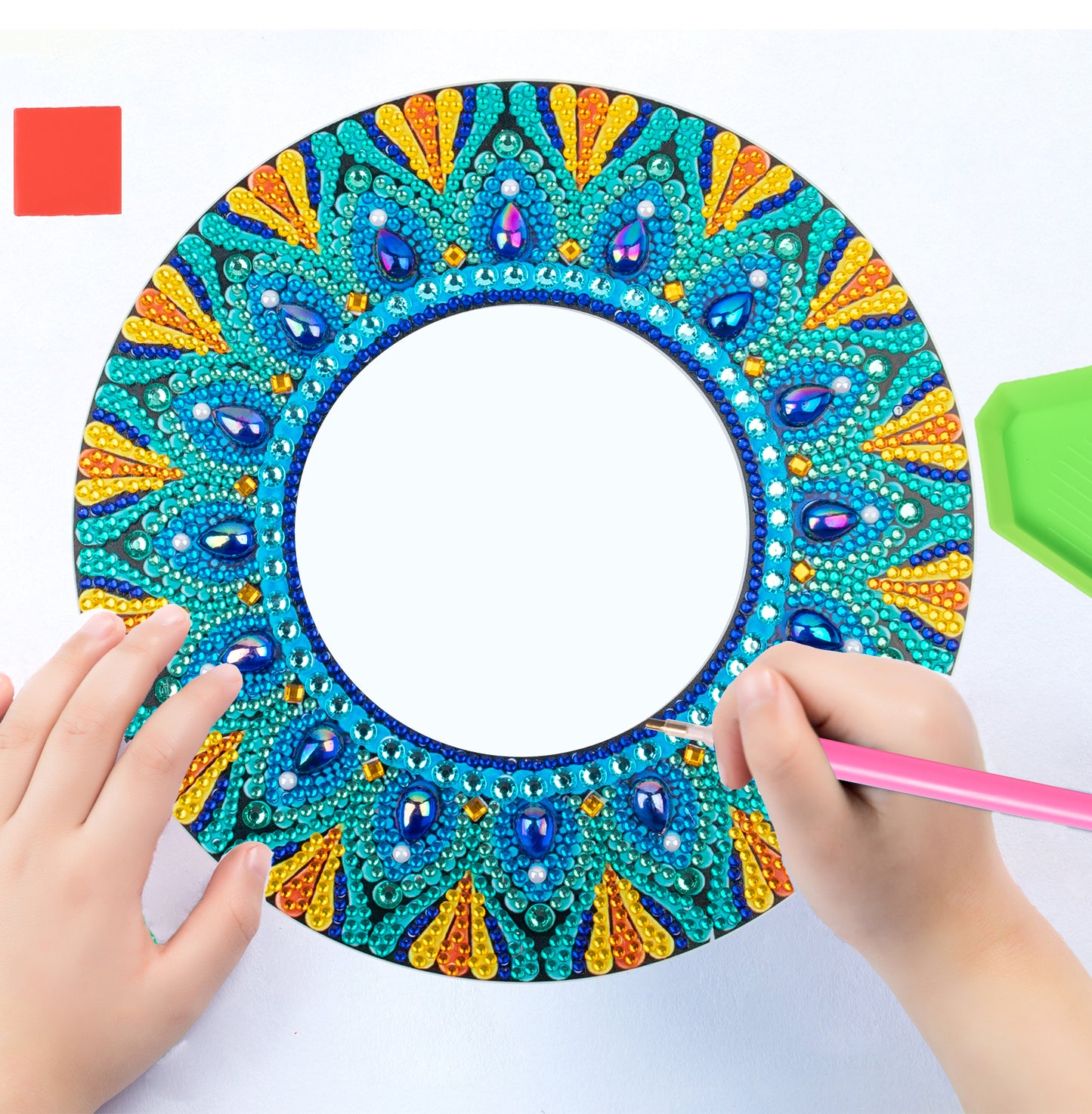 Light Blue and Blue Sun - Diamond Painting Mirror