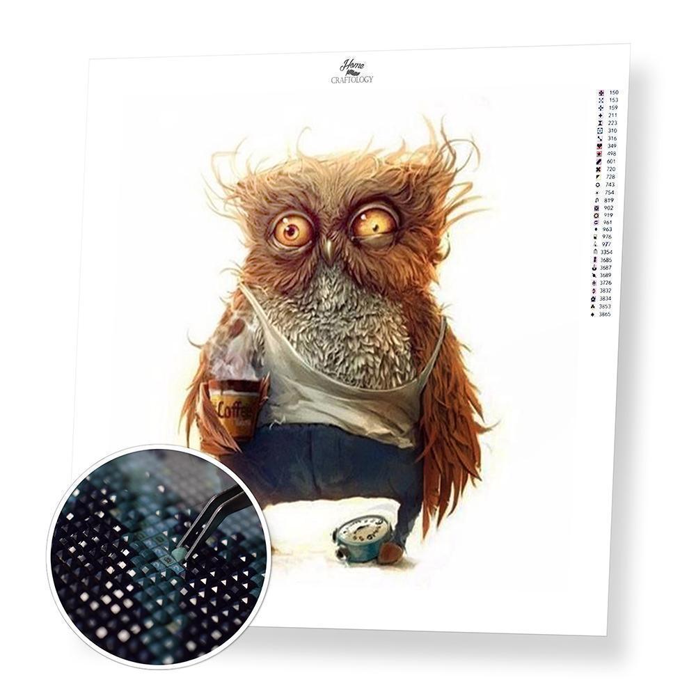 Owl Needs Coffee - Diamond Painting Kit - Home Craftology
