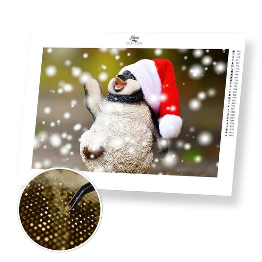 Penguin in a Santa Hat - Premium Diamond Painting Kit