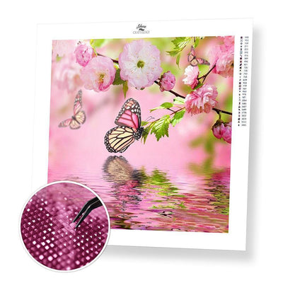 Pink Butterfly and Flowers - Diamond Painting Kit - Home Craftology