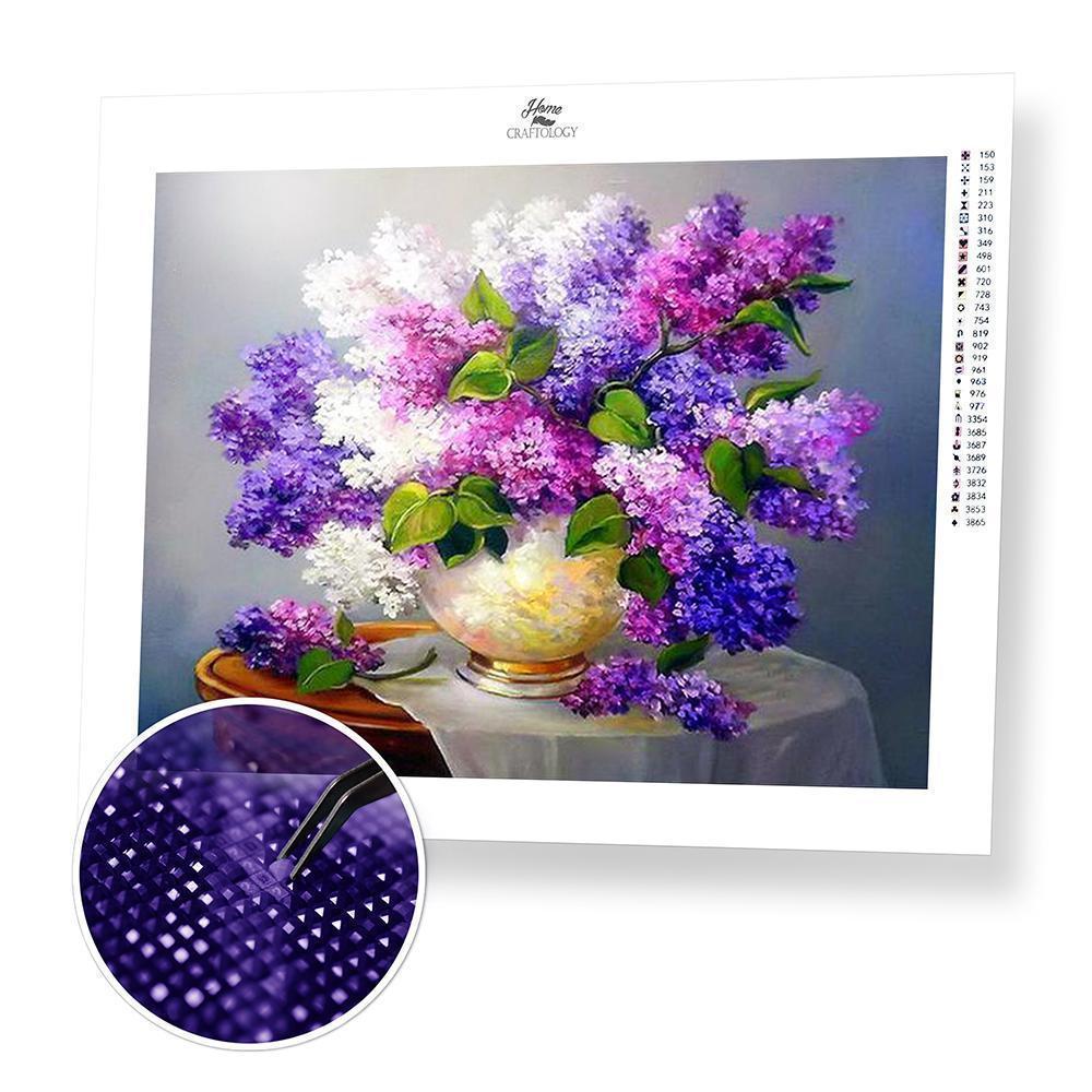 Purple and White Flowers - Diamond Painting Kit - Home Craftology