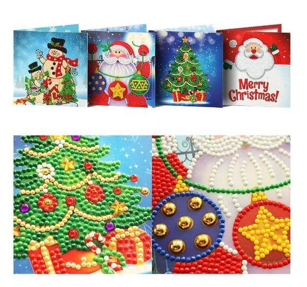 Set of 4 Christmas Greeting Cards Pack D - Diamond Painting Kit - Home Craftology