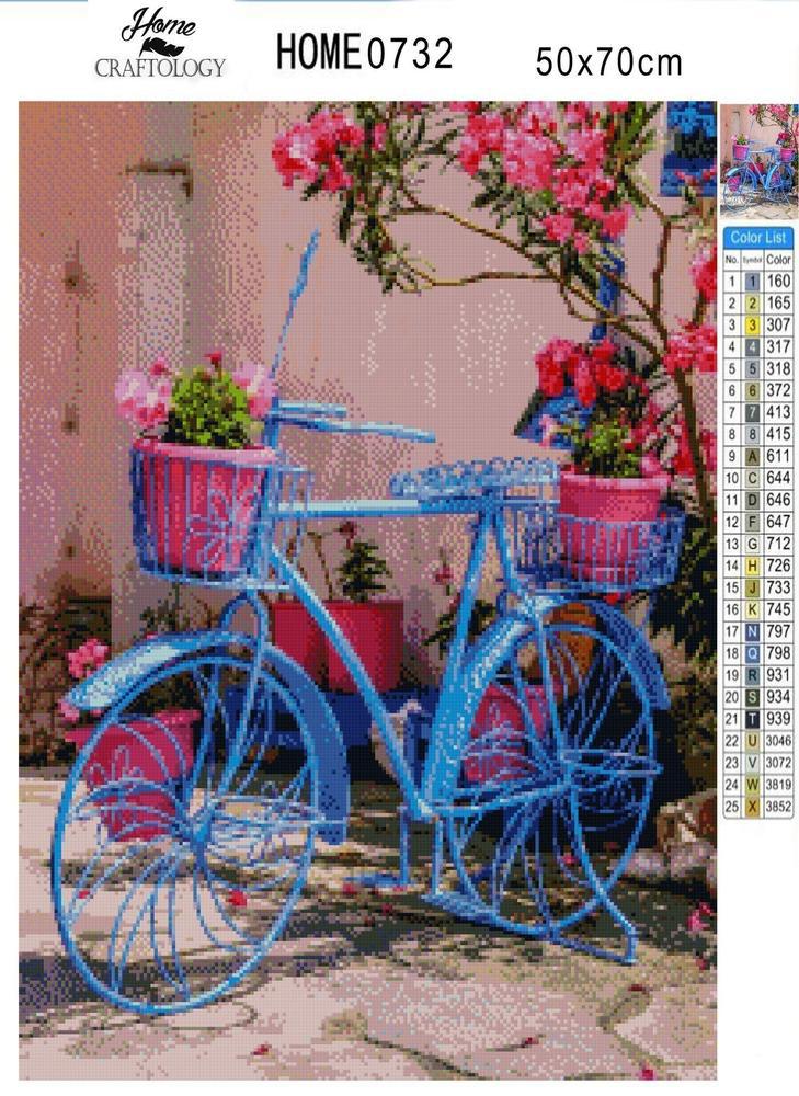 Blue Bike and Flowers - Diamond Painting Kit - Home Craftology
