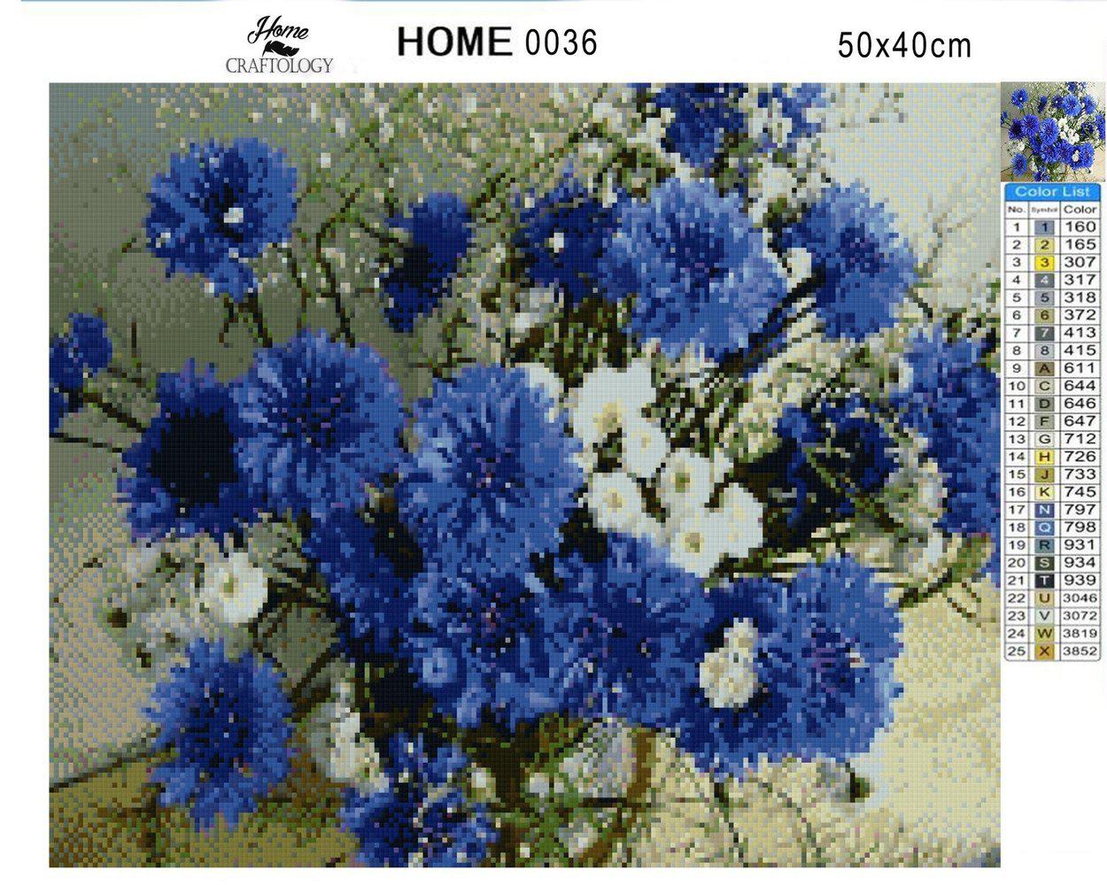 Blue Flowers - Diamond Painting Kit - Home Craftology