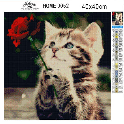 Cat with Red Rose - Diamond Painting Kit - Home Craftology
