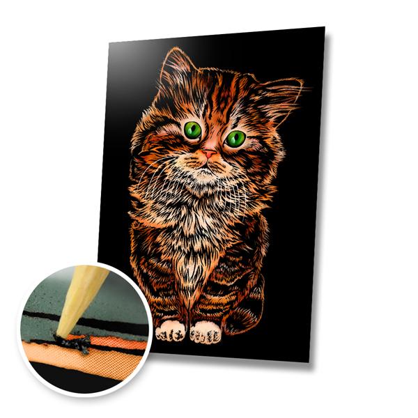 Blue Eyed Cat and Fluffy Kitten Scratch Painting Bundle