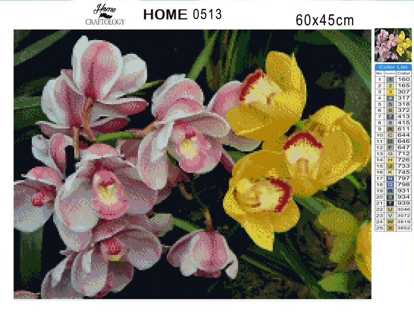 Pink and Yellow Orchids - Diamond Painting Kit - Home Craftology